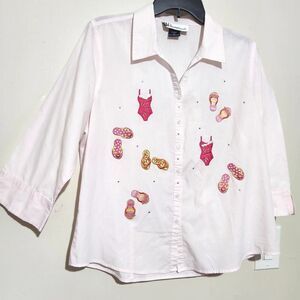 Mili Design Embroidered Top Beach Sandals Bikini Rhinestones Size Medium